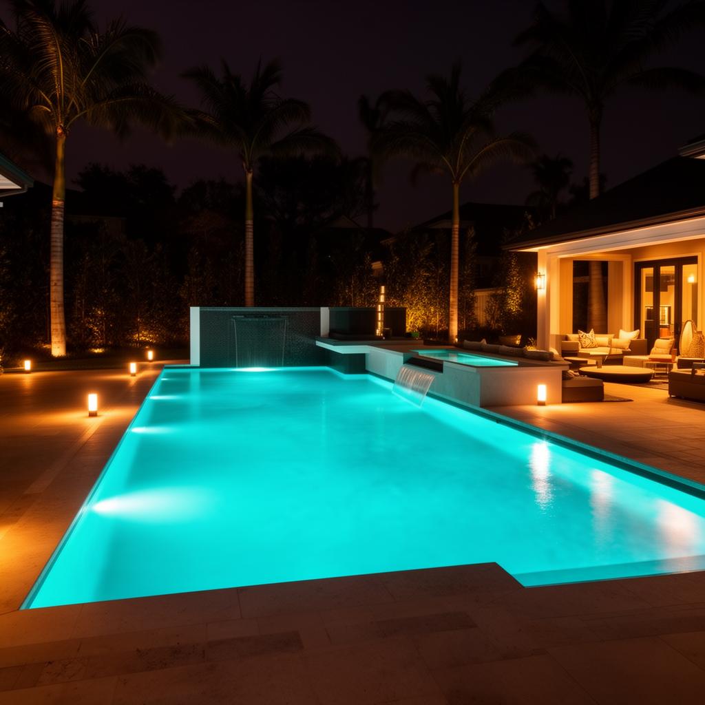 Piscina HAAS iluminada à noite